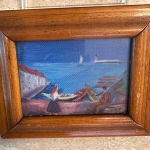 Set of 2 miniature Coastal Scene Framed oil painting England California Maine